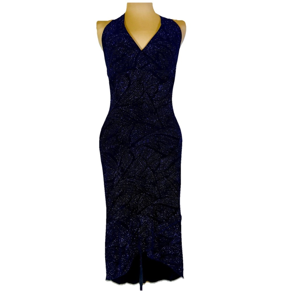 Vtg Y2K Byer Too! Halter Slip Dress Large Purple Glitter Whimsigoth Witchy Hoco‎